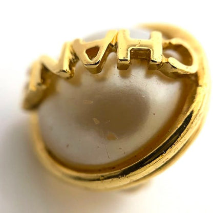 Chanel Earrings Gold Pearl White Logo