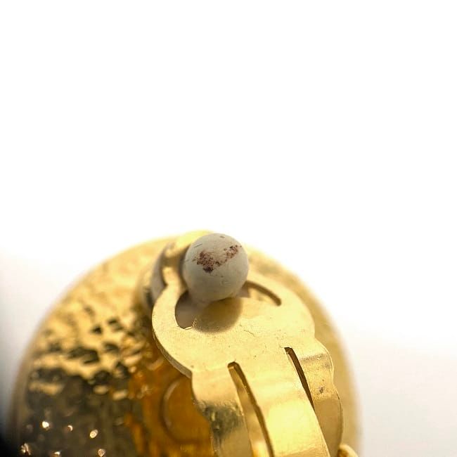 Chanel Earrings Gold Pearl White Logo