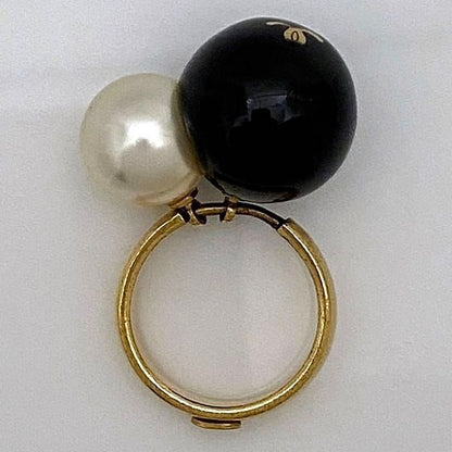 Chanel Pearl Ring Gold White Black