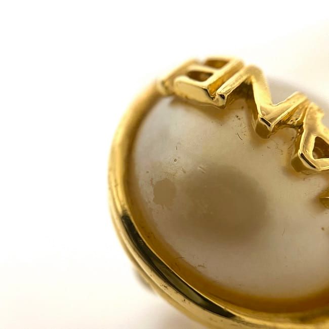 Chanel Earrings Gold Pearl White Logo