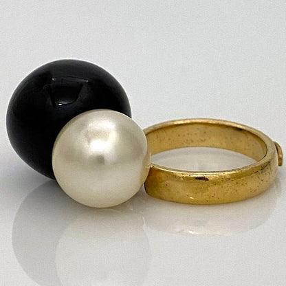 Chanel Pearl Ring Gold White Black