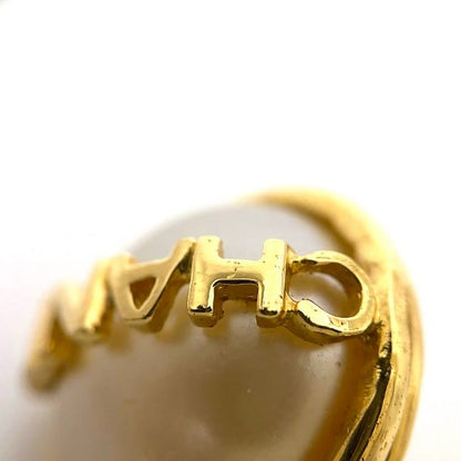 Chanel Earrings Gold Pearl White Logo