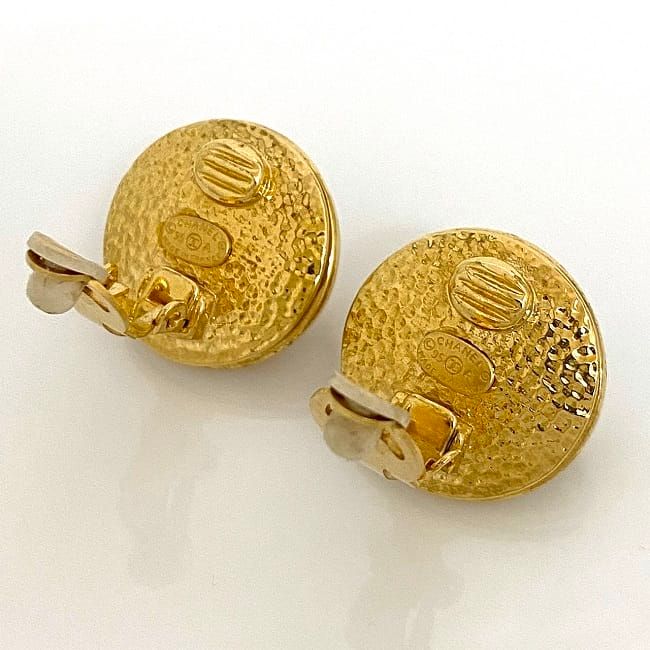 Chanel Earrings Gold Pearl White Logo