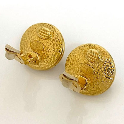 Chanel Earrings Gold Pearl White Logo