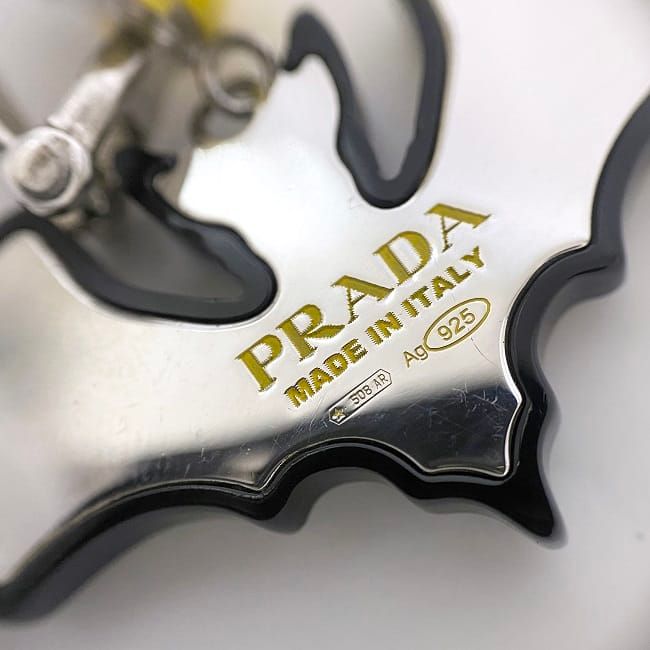 Prada Earrings Yellow Black Bat 925 Sterling Silver