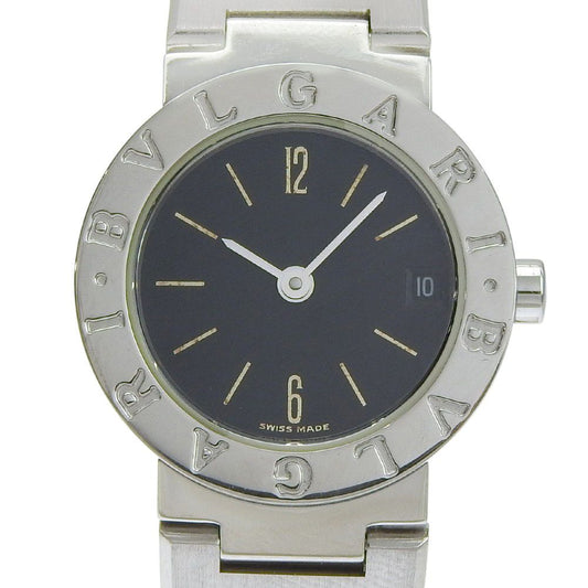 Bvlgari Stainless Steel Quartz Analog Display Black Dial Watch