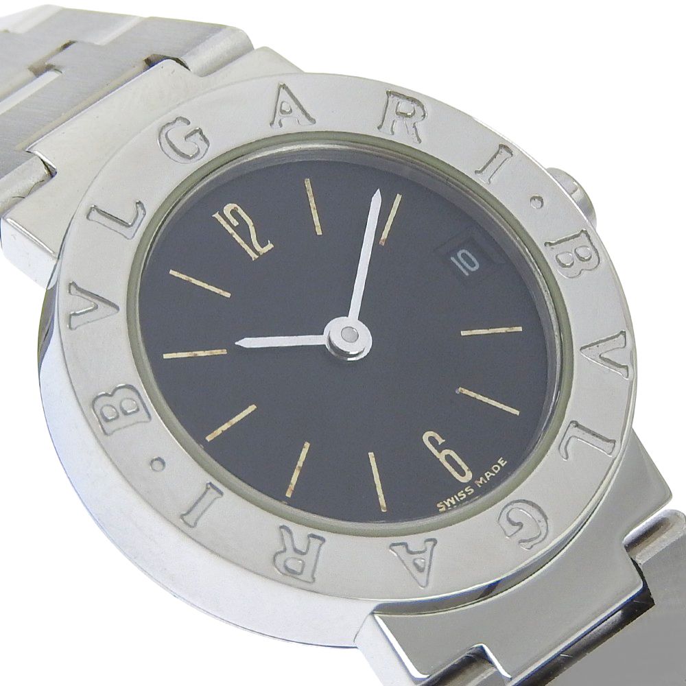 Bvlgari Stainless Steel Quartz Analog Display Black Dial Watch