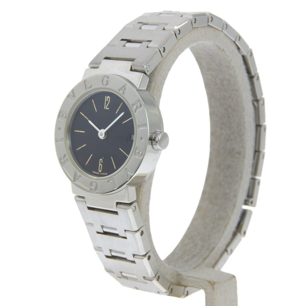 Bvlgari Stainless Steel Quartz Analog Display Black Dial Watch