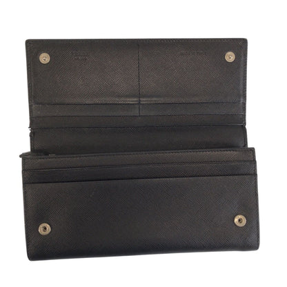 Prada Saffiano Black Silver Leather Wallet