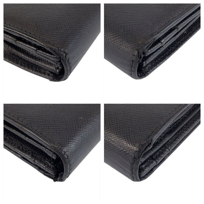 Prada Saffiano Black Silver Leather Wallet