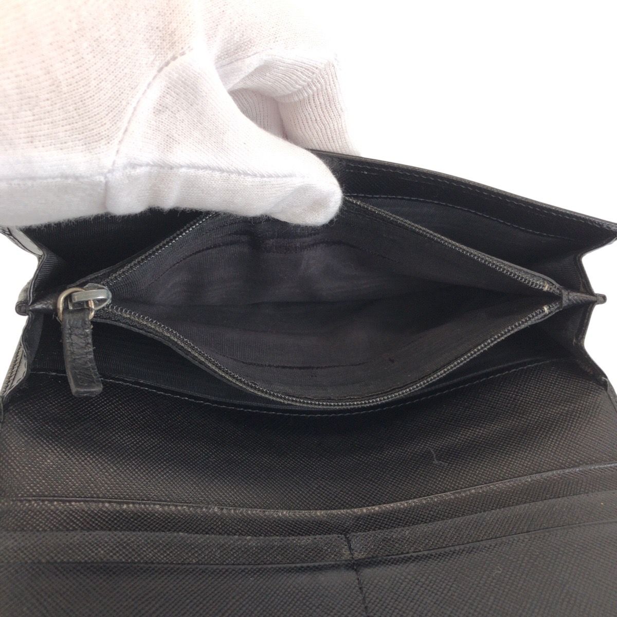 Prada Saffiano Black Silver Leather Wallet