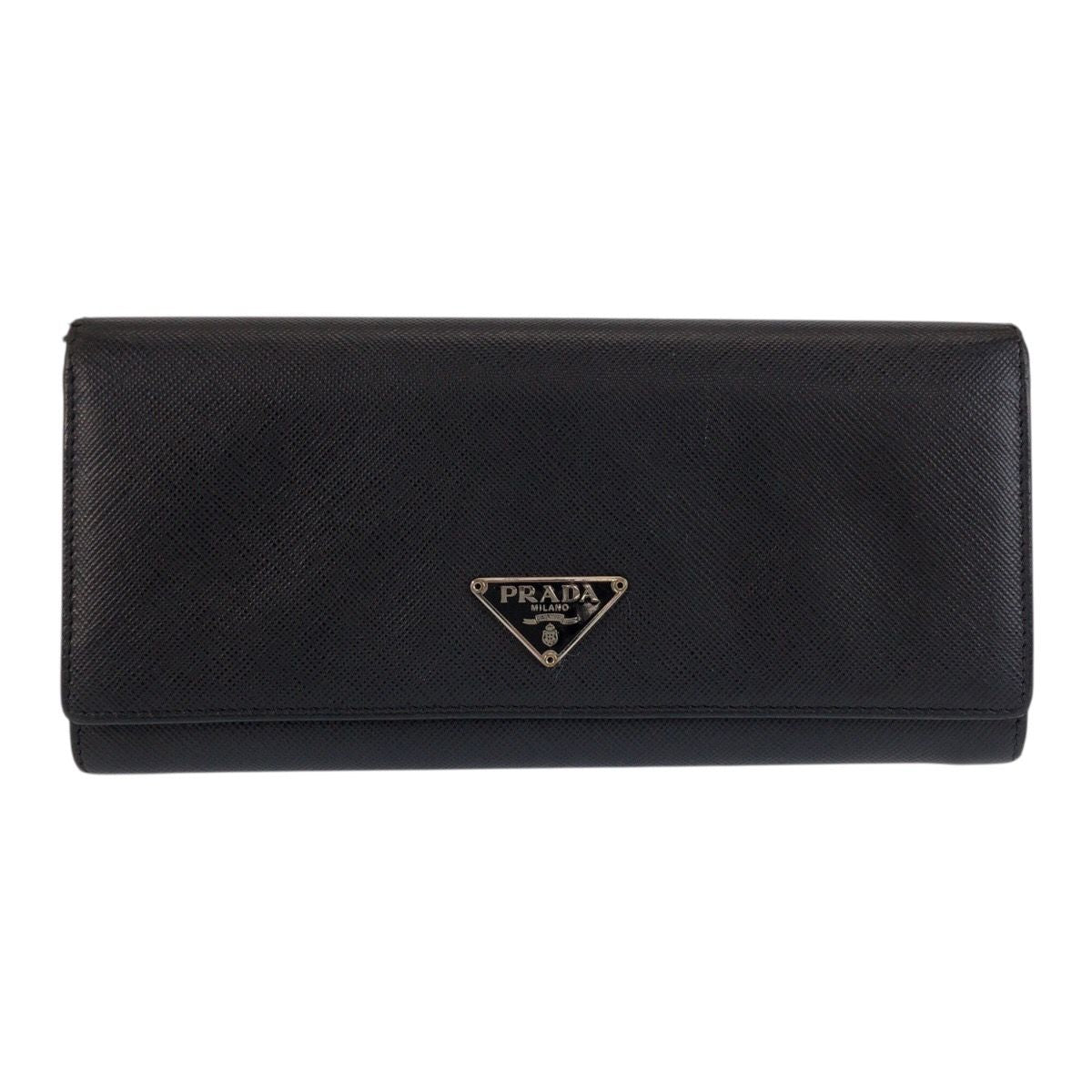 Prada Saffiano Black Silver Leather Wallet