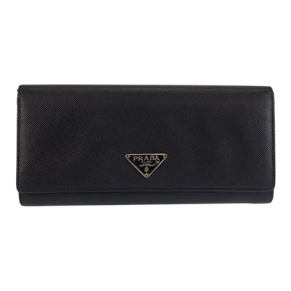 Prada Saffiano Black Silver Leather Wallet