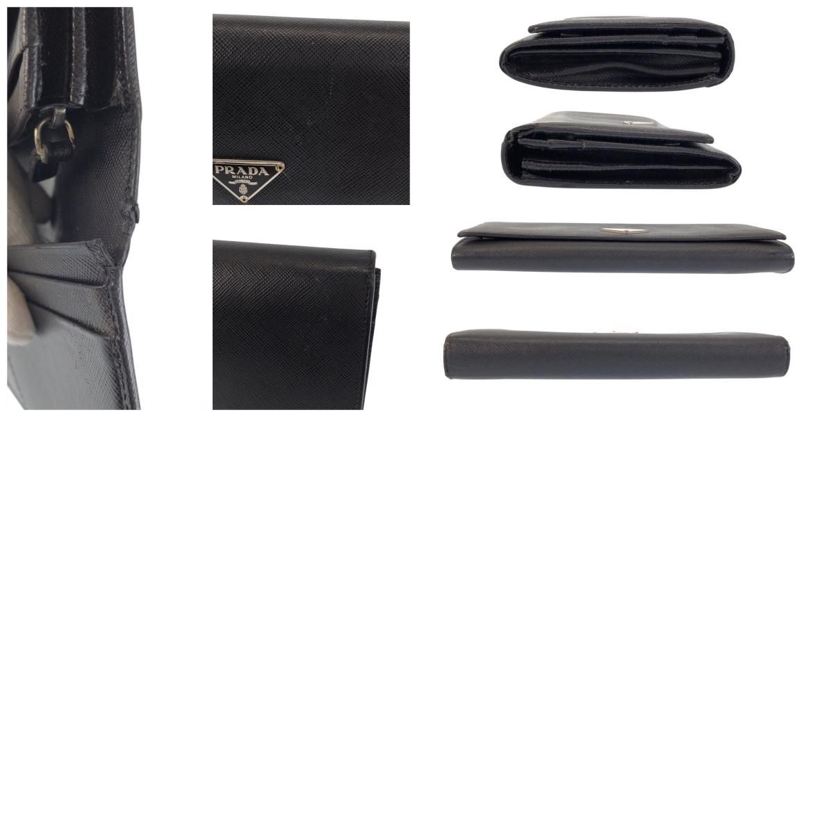 Prada Saffiano Black Silver Leather Wallet