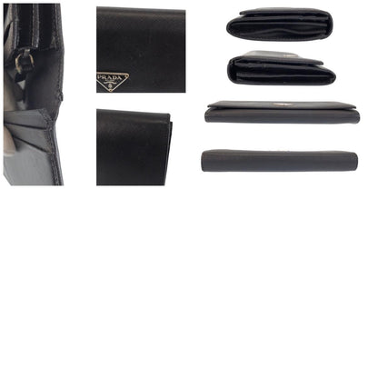 Prada Saffiano Black Silver Leather Wallet