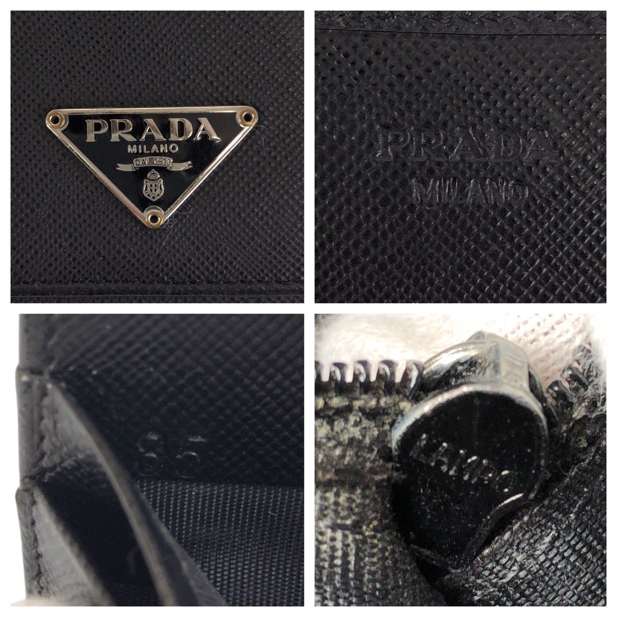 Prada Saffiano Black Silver Leather Wallet