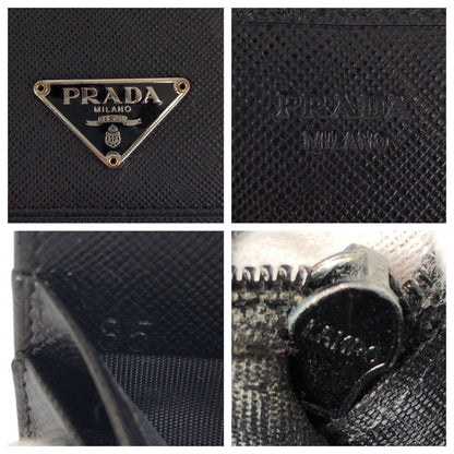 Prada Saffiano Black Silver Leather Wallet