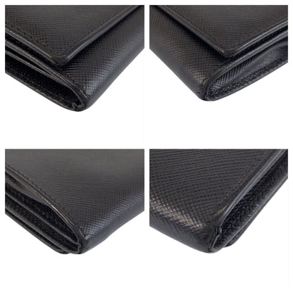 Prada Saffiano Black Silver Leather Wallet