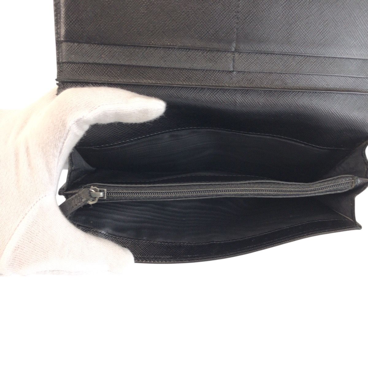 Prada Saffiano Black Silver Leather Wallet