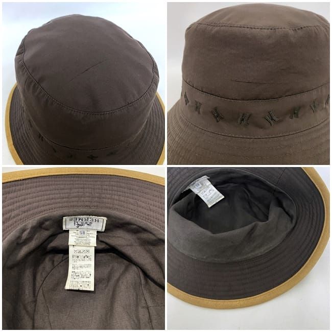 Hermes Bucket Hat Brown Beige Cleaned Hat Cotton