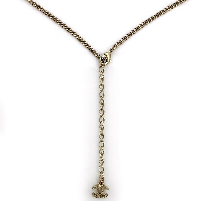 Chanel Necklace Gold CC Logo Faux Pearl