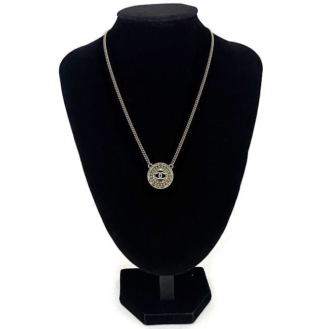 Chanel Necklace Gold CC Logo Faux Pearl