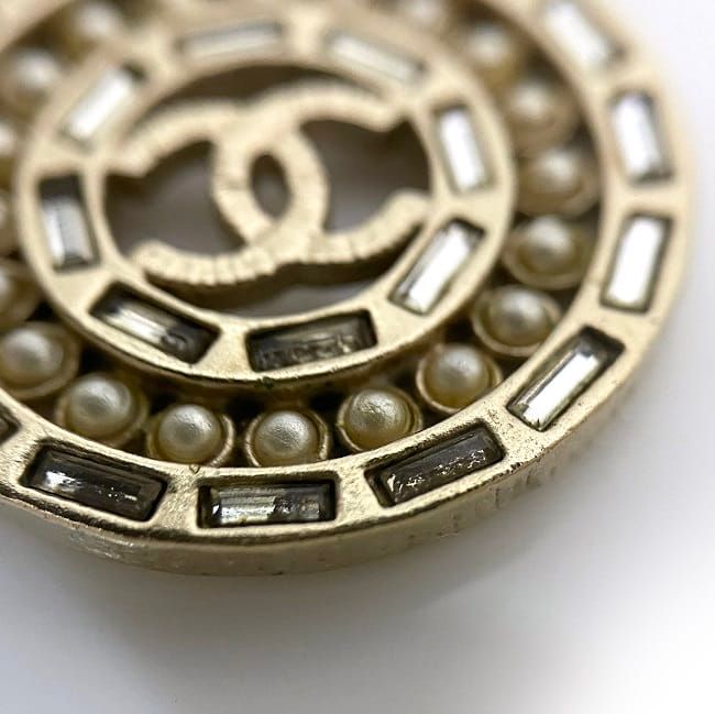 Chanel Necklace Gold CC Logo Faux Pearl