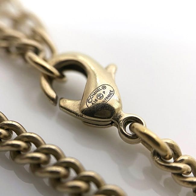 Chanel Necklace Gold CC Logo Faux Pearl