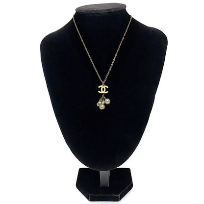 Chanel Necklace Gold White CC Logo Pearl