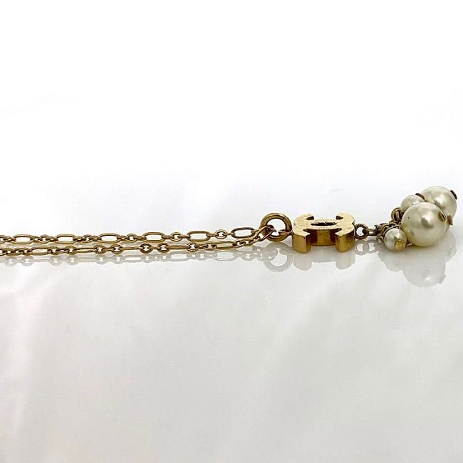 Chanel Necklace Gold White CC Logo Pearl
