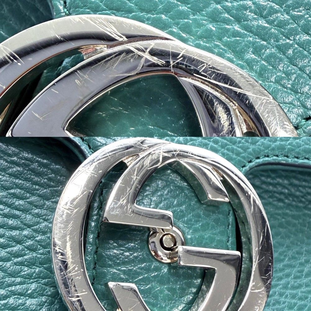 Gucci Shoulder Bag Interlocking Chain Crossbody Leather Green Gold — view 7