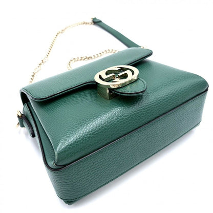 Gucci Shoulder Bag Interlocking Chain Crossbody Leather Green Gold — view 3