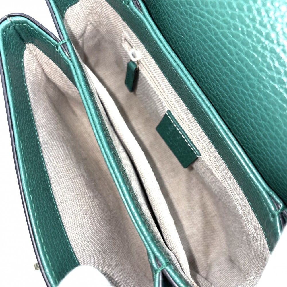 Gucci Shoulder Bag Interlocking Chain Crossbody Leather Green Gold — view 4
