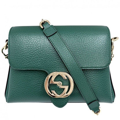 Gucci Shoulder Bag Interlocking Chain Crossbody Leather Green Gold