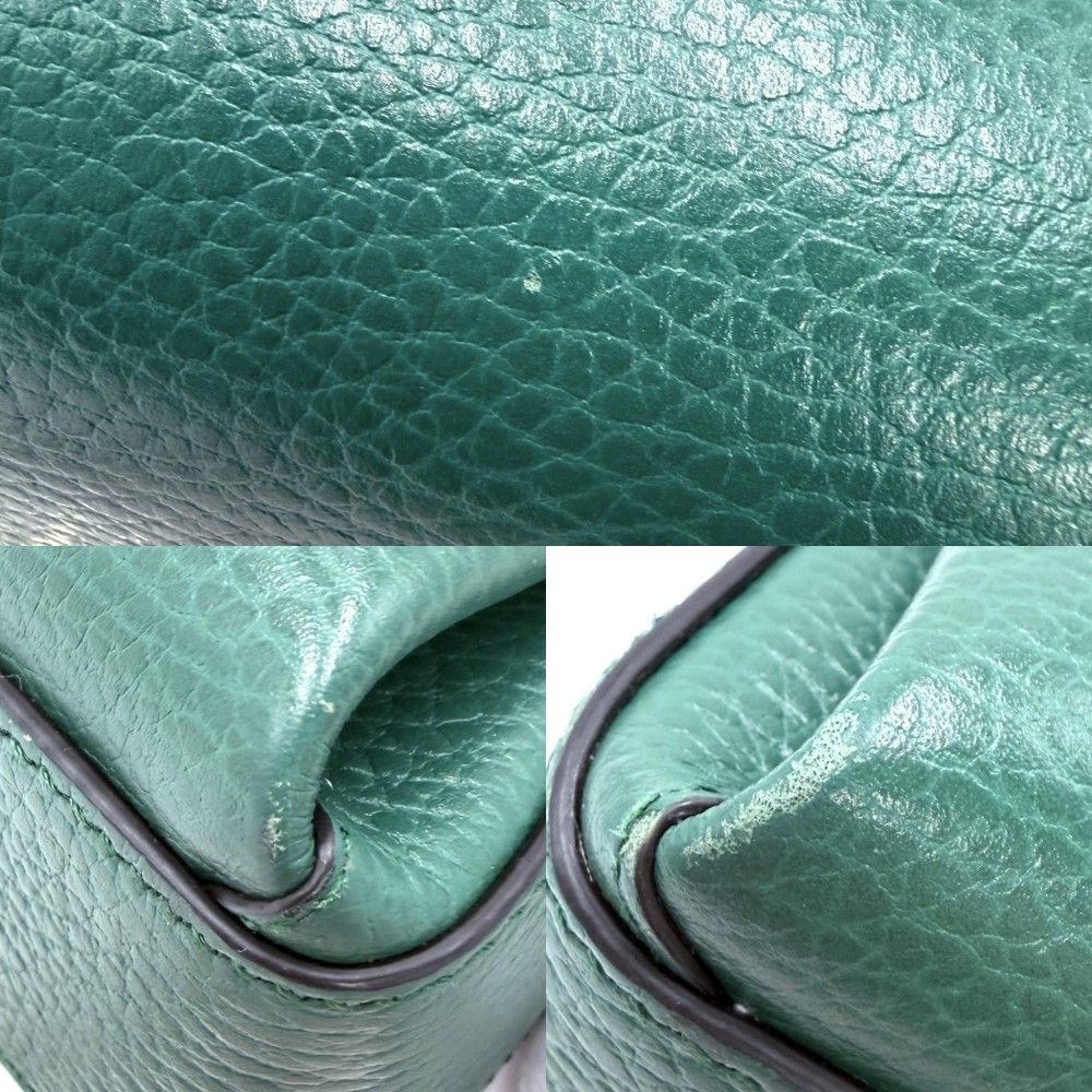 Gucci Shoulder Bag Interlocking Chain Crossbody Leather Green Gold — view 6