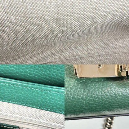 Gucci Shoulder Bag Interlocking Chain Crossbody Leather Green Gold — view 8