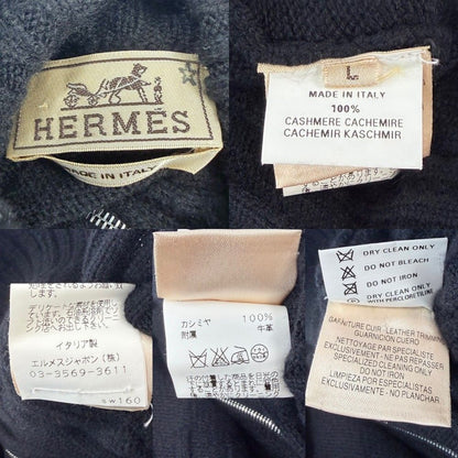 Hermes Knit Zip Up High Neck Sweater Long Sleeve Top L Black Silver Cashmere — view 4