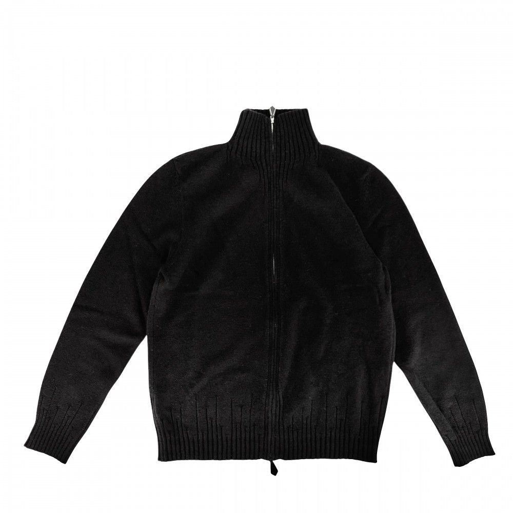 Hermes Knit Zip Up High Neck Sweater Long Sleeve Top L Black Silver Cashmere