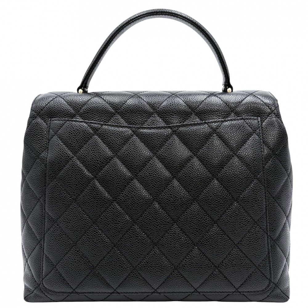 Chanel Handbag Quilted CC Logo Turnlock Top Handle Caviar Leather Black Gold — view 2