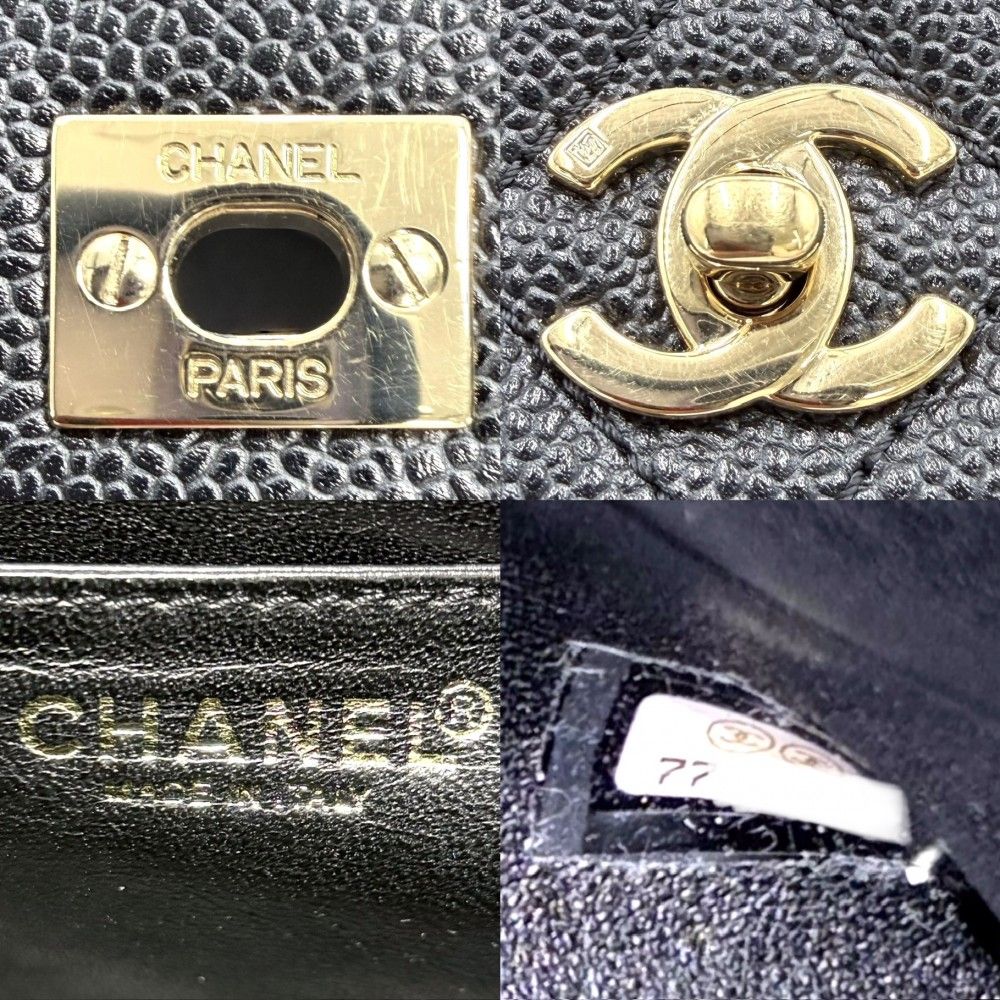 Chanel Handbag Quilted CC Logo Turnlock Top Handle Caviar Leather Black Gold — view 5