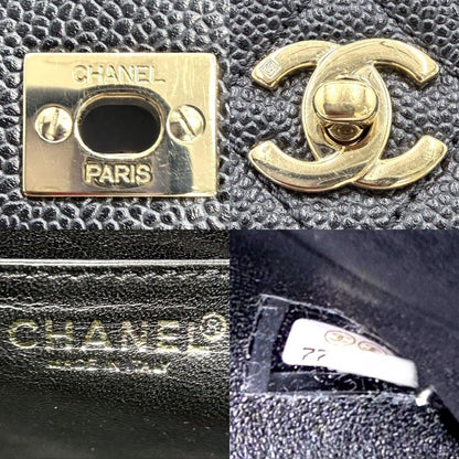 Chanel Handbag Quilted CC Logo Turnlock Top Handle Caviar Leather Black Gold — view 5