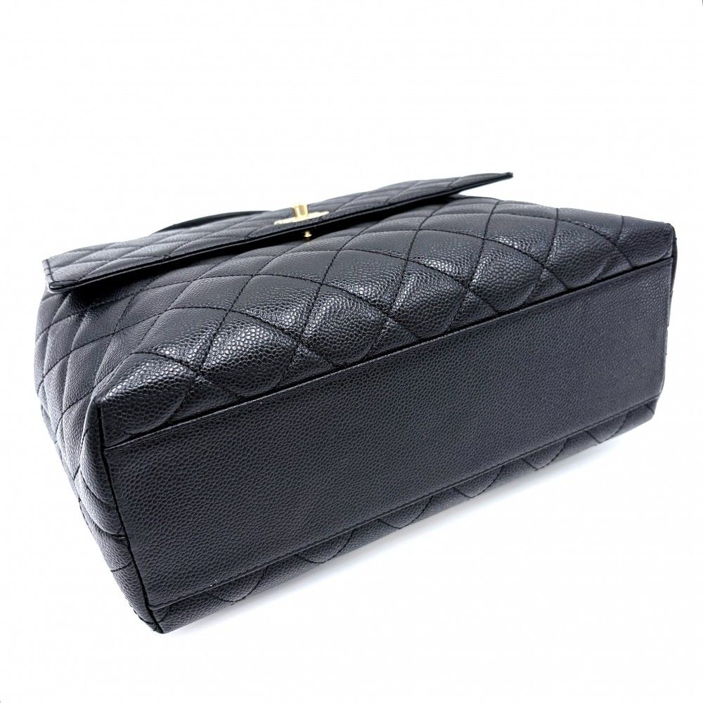 Chanel Handbag Quilted CC Logo Turnlock Top Handle Caviar Leather Black Gold — view 3