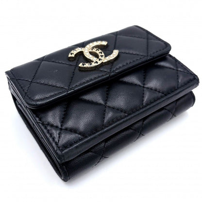 Chanel Trifold Wallet Quilted CC Logo Mini Compact Snap Button Lambskin Line — view 3