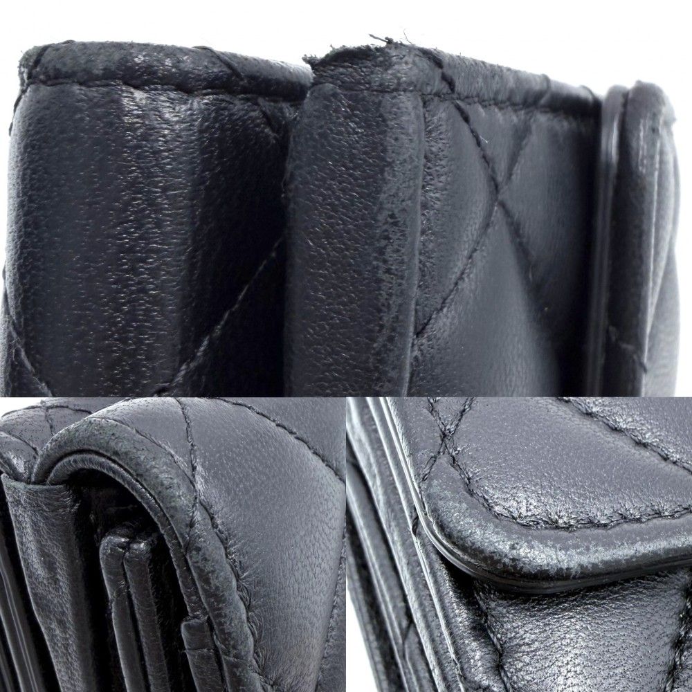 Chanel Trifold Wallet Quilted CC Logo Mini Compact Snap Button Lambskin Line — view 9
