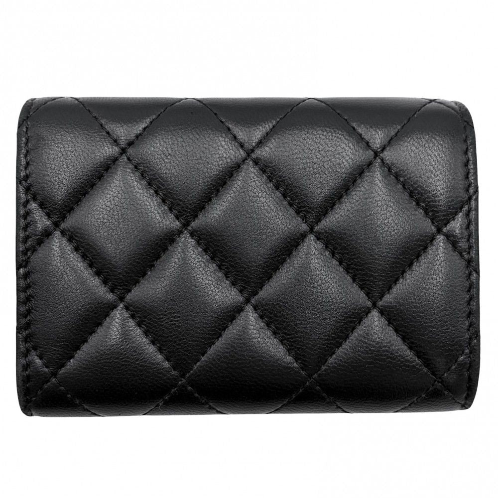 Chanel Trifold Wallet Quilted CC Logo Mini Compact Snap Button Lambskin Line — view 2