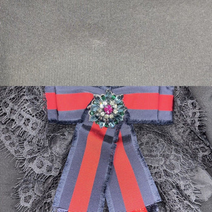 Gucci Dress Frill Ribbon Long Sleeve Sherry Line XS Black Rayon Nylon Polyuretha — view 8