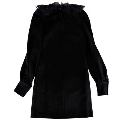 Gucci Dress Frill Ribbon Long Sleeve Sherry Line XS Black Rayon Nylon Polyuretha — view 2