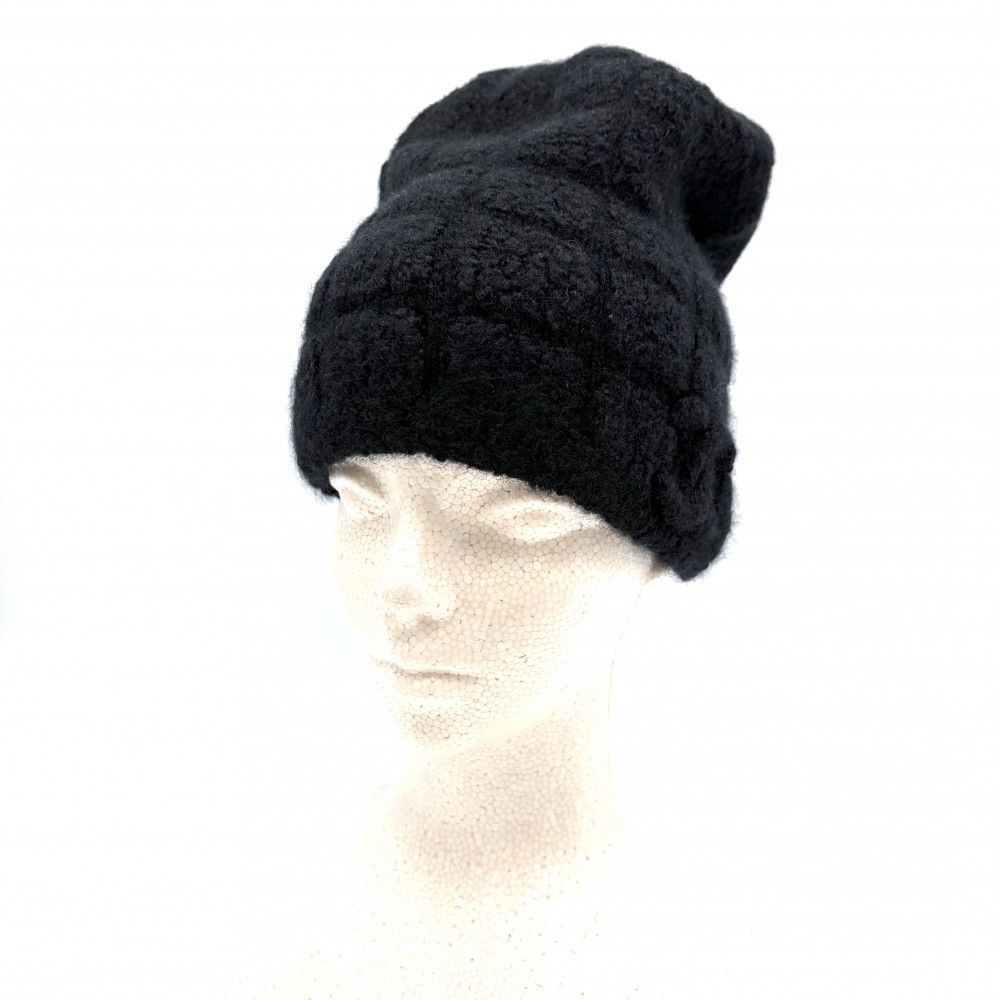 Chanel Knit Cap CC Logo Beanie Cap Hat Cashmere Silk Polyamide Black — view 3