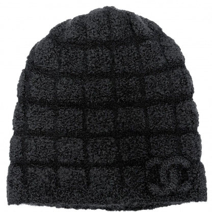 Chanel Knit Cap CC Logo Beanie Cap Hat Cashmere Silk Polyamide Black