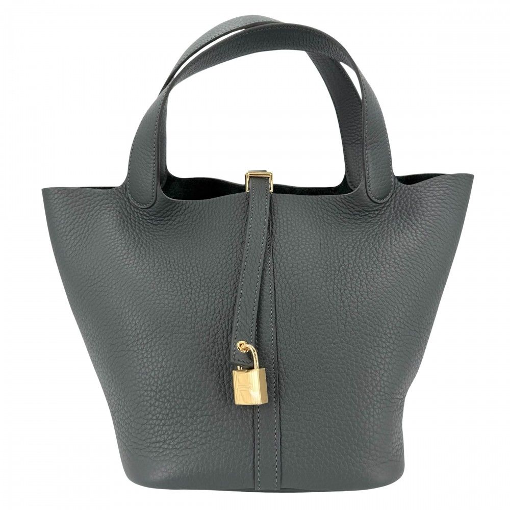 Hermes Handbag Picotin Lock MM Dark Green Taurillon Clemence Veil Mangalore Gold